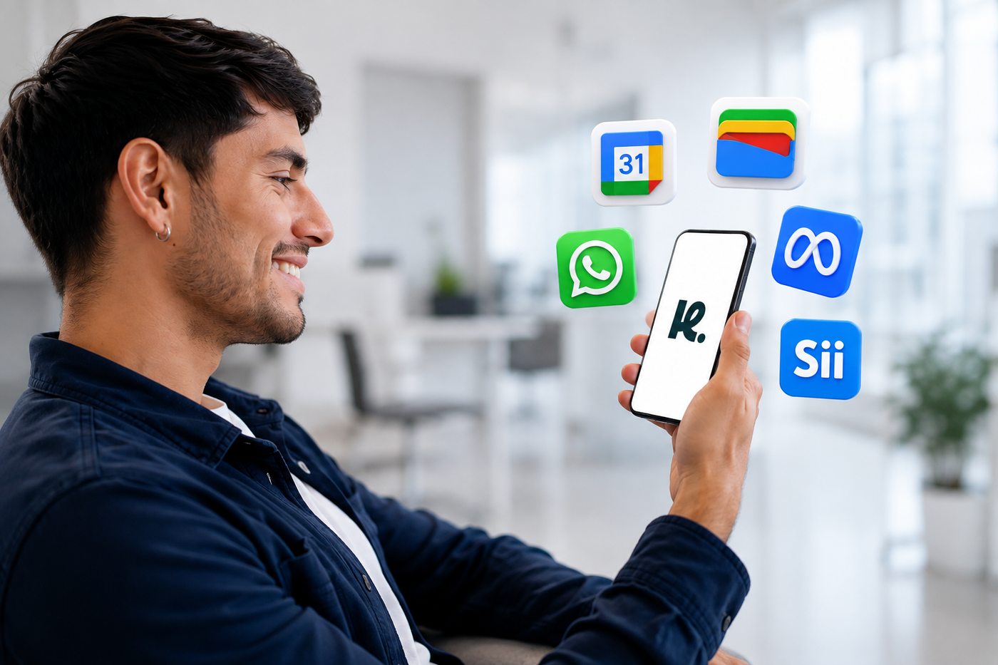 Cliente mostrando las integraciones de Usekora en su celular